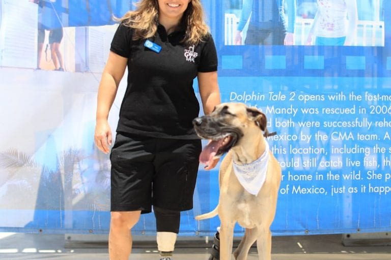 Maja and her dog, Rosie with prostheticlegs