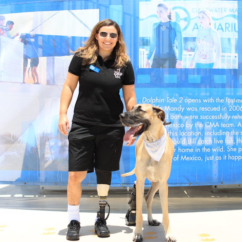 Maja and her dog, Rosie with prostheticlegs