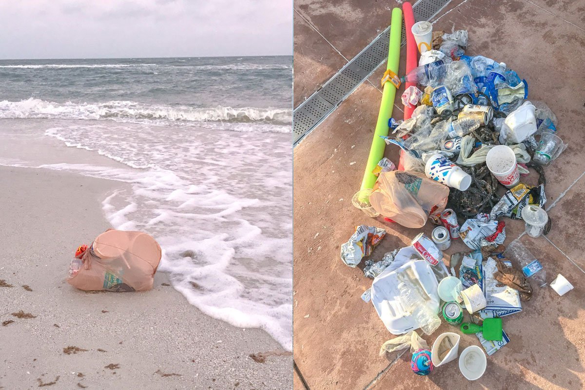 trash and debris collected from the beach