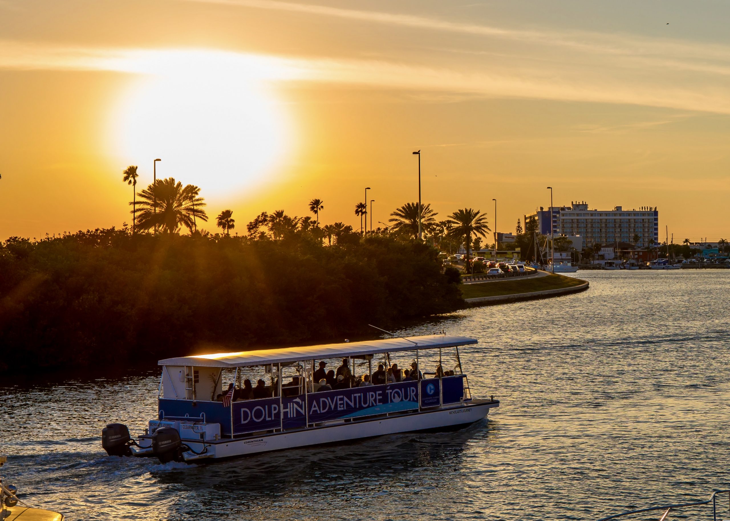 boat tour during sunset